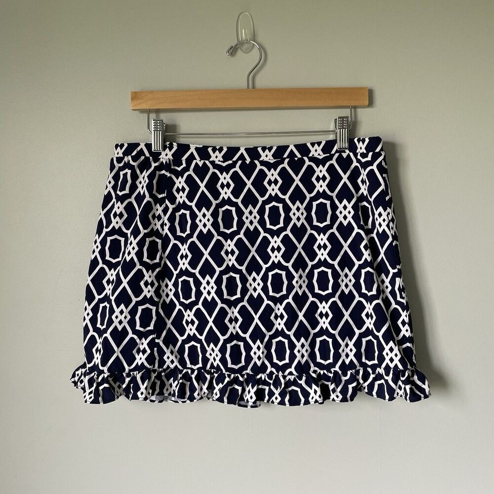 G Lifestyle Golf Tennis Skort Skirt Athletic Blue White Geometric Women's Large